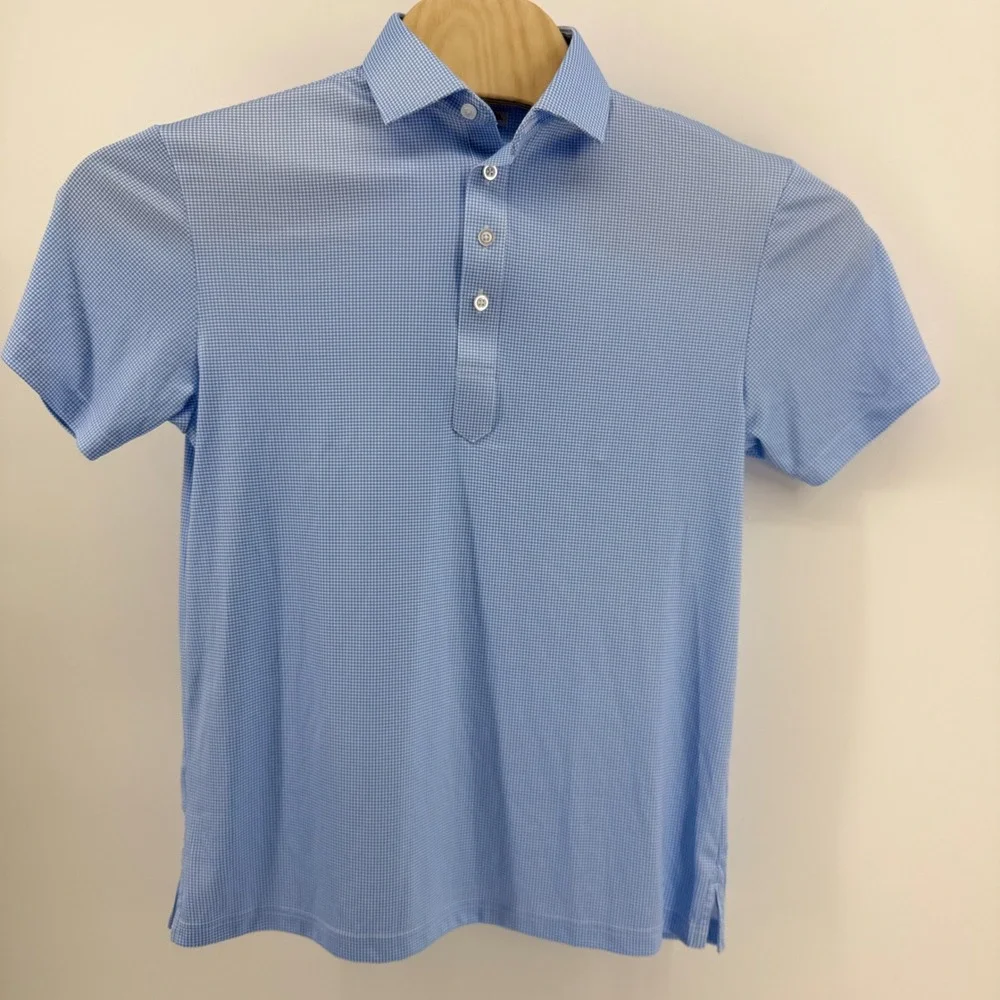 Collars & Co Mens Small Blue Houndstooth Short Sleeve English Spread Collar Polo